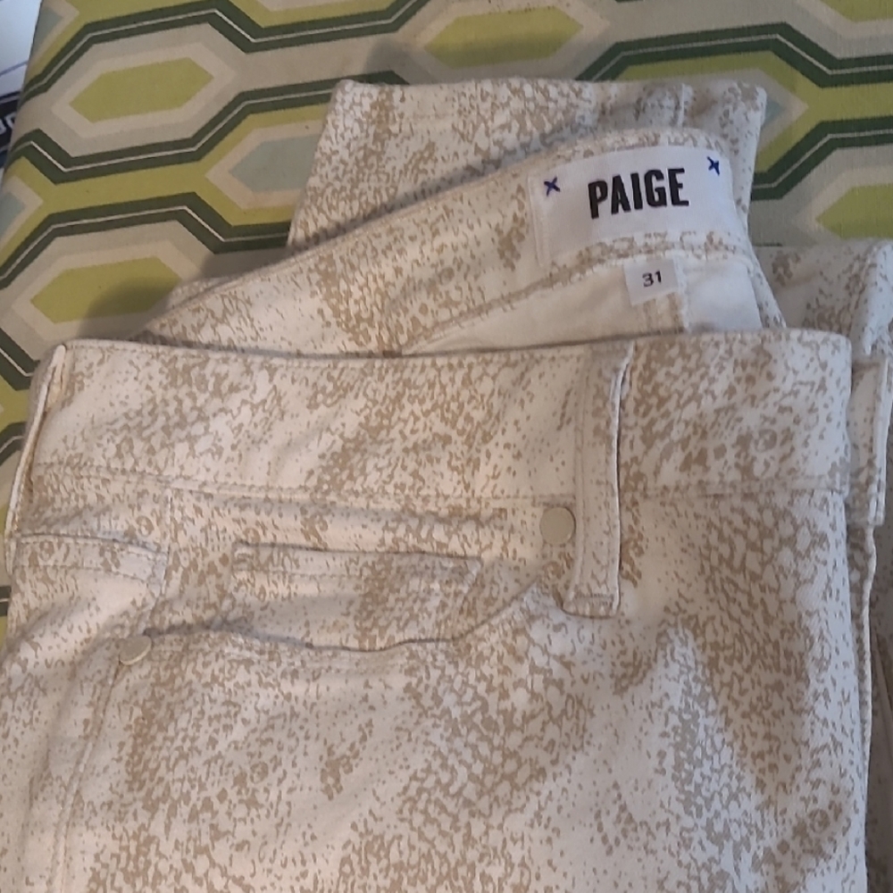 PAIGE Textured Cream and Tan Pants